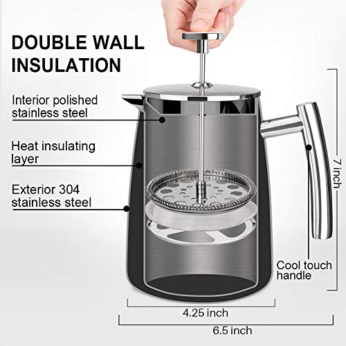 Secura French Press Coffee Maker, 50-Ounce, 304 Stainless Steel Insulated Z9306