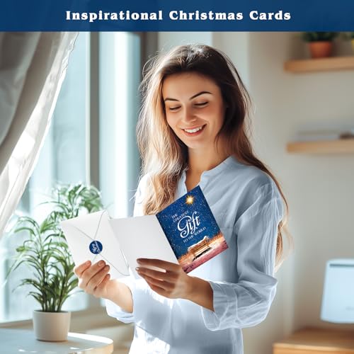 Religious Christmas Cards with Envelopes & Stickers, Pack of 18 W254