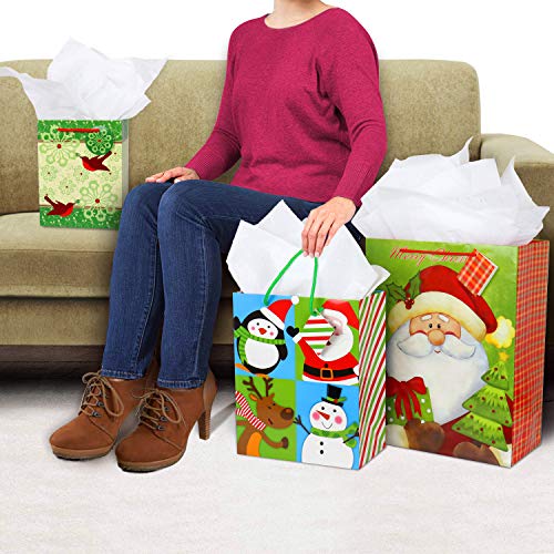 FZOPO Christmas Gift Bags Bulk Set with Handles Assorted Sizes W231