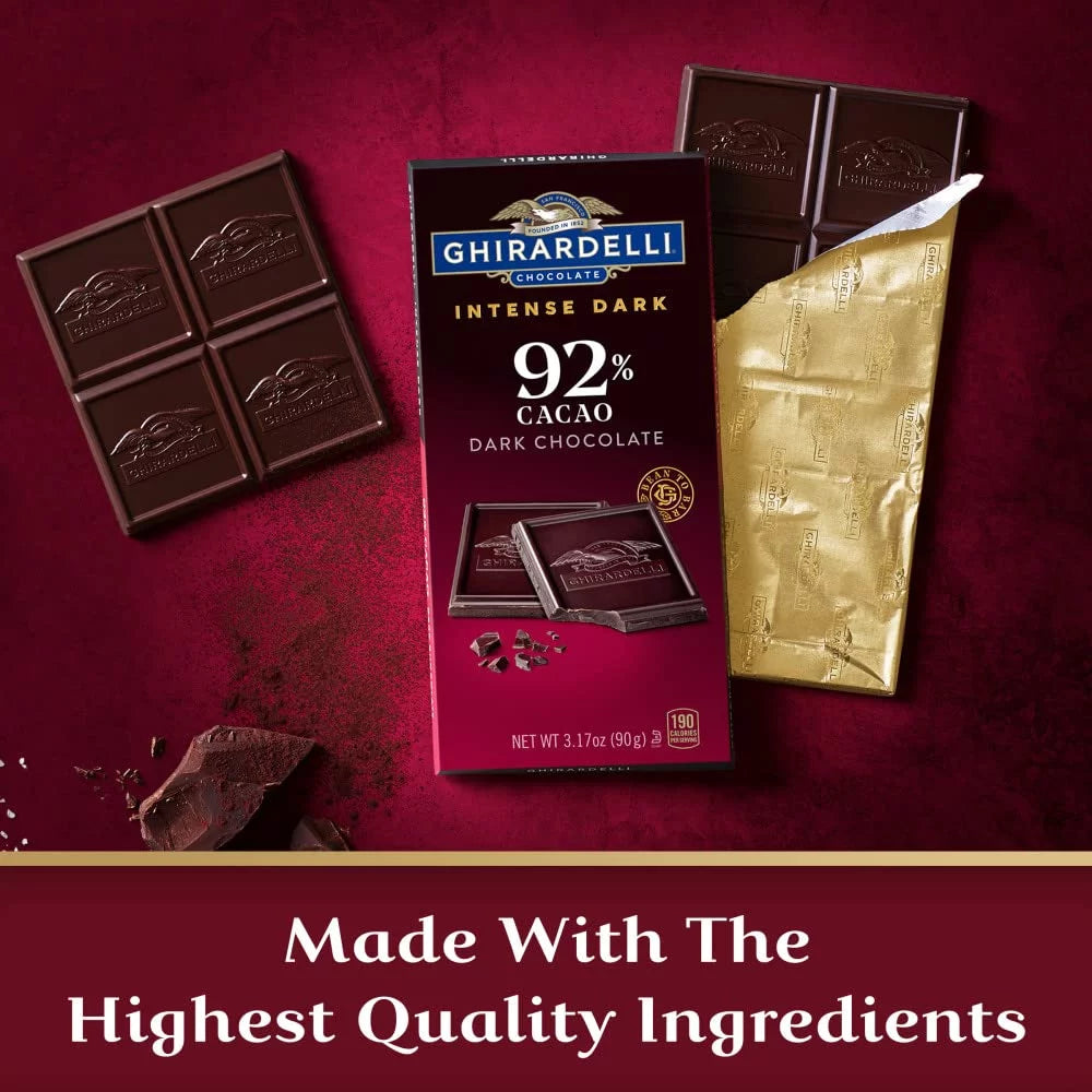 GHIRARDELLI Intense Dark Chocolate Bar, 92% Cacao, 3.17 oz (Pack of 12) D269