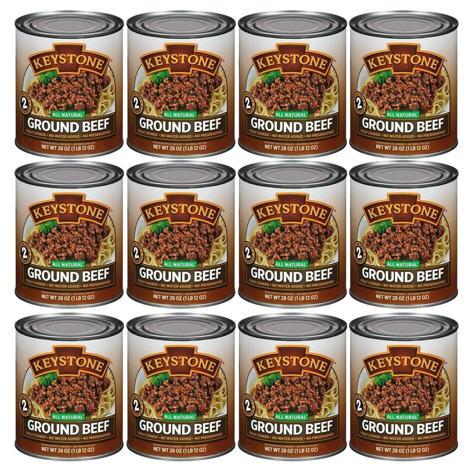 (12 Pack) Keystone Ground Beef 28 oz Can, Emergency Food for Camping Hiking and Backpacking (12 Cans)