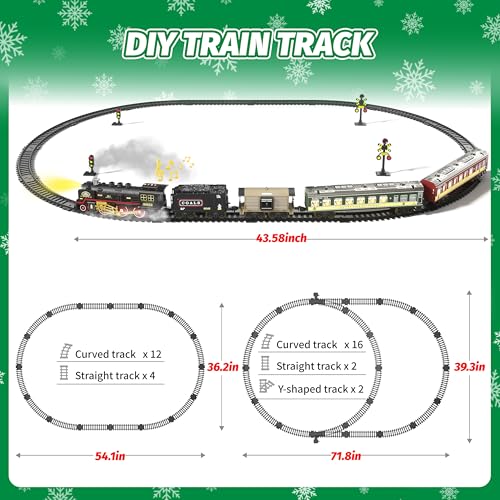 Funwee Train Set with Glowing Carriages, Electric Toy with Smoke, Light and Sound M46259