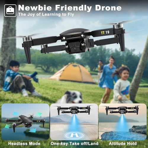 TT19 Foldable 1080P Camera Drone for Adults, Brushless Motor RC Quadcopter, Orange E4143