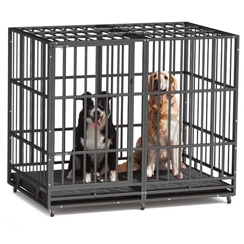 48 Inch Heavy Duty Dog Crate for Large Dogs, Double Door Steel Cage with Removable Tray L544488