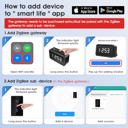 Zigbee Smart Touch Wall Light Switch 3 Gang, No Neutral Wire, Works with Alexa Z88563