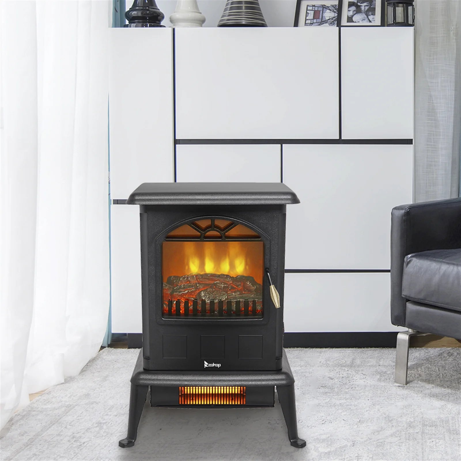 1500W Electric Stove Heater with 3D Flame Effect, Freestanding Indoor Fireplace D3021