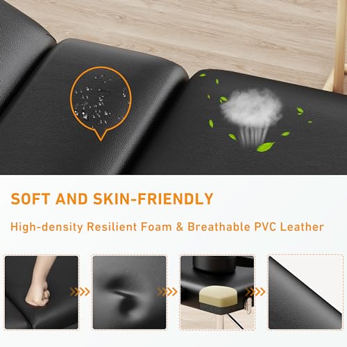 Portable Massage Table 84" Aluminum Adjustable 3-Section Reclining Couch with Carrying Bag (Black) B663600