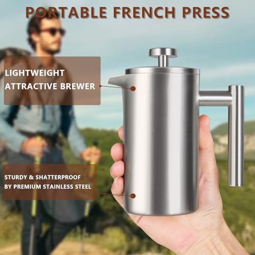 12 OZ Stainless Steel French Press Coffee Maker for Camping Travel U99491