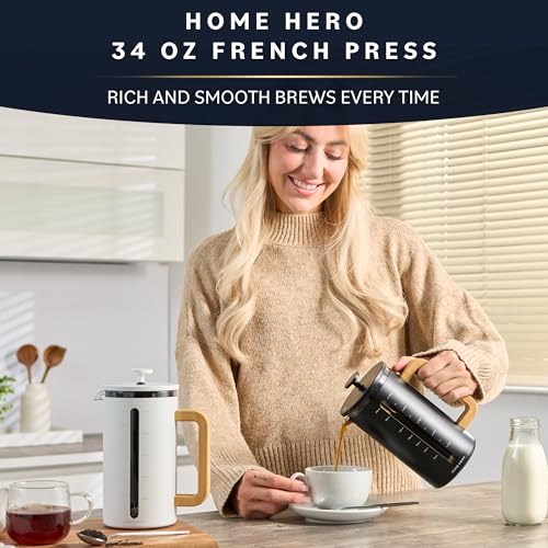 Home Hero French Press Coffee Maker 34 oz with Bamboo Handle M7727