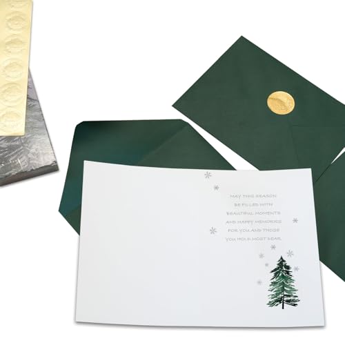 GEEORY Boxed Christmas Greeting Cards 5" x 7" Watercolor Xmas Tree & Snowflake, 24 with Envelopes & Stickers T87529