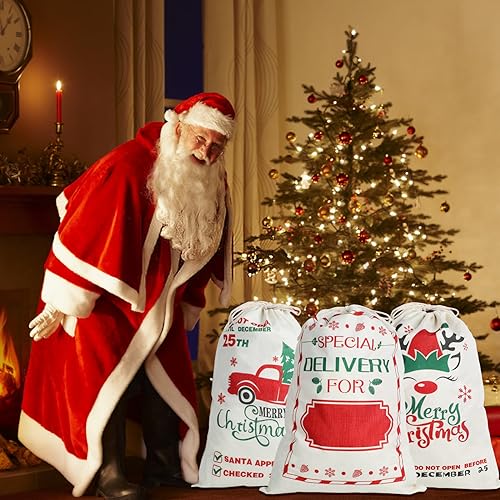 CCINEE 3Pack Christmas Santa Sacks Gift Bags with Drawstring Large Burlap M316521