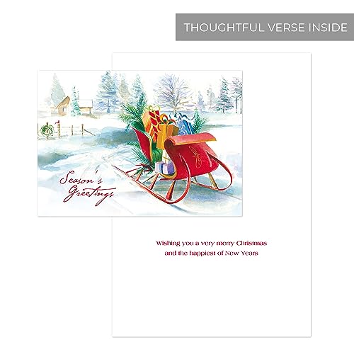 Masterpiece Holiday Greetings Christmas Cards with Snowy Cardinal Wreath, 16 Boxed with Envelopes L381397