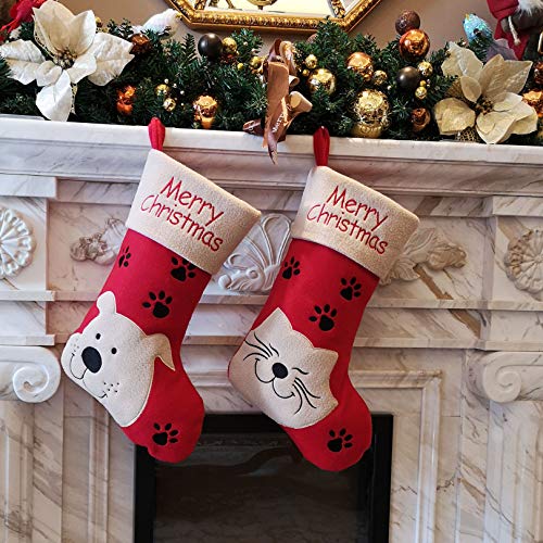 WEWILL 18" Cat Felt Christmas Stocking with Paws Embroidery K25915
