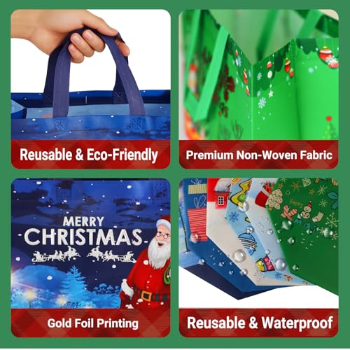 habgp 20 Pack Christmas Gift Bags Assorted Sizes with Handle, Reusable Tote K88379