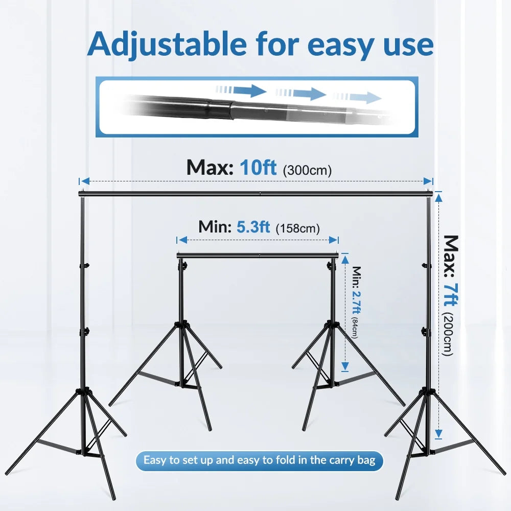 10ft Adjustable Background Support Stand with Clamps and Sandbags for Photography Studio B82116