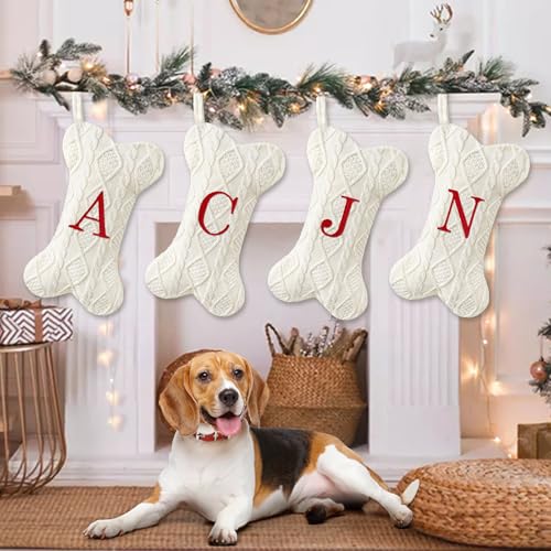 Malier Dog Christmas Stocking with Initials, Letter B, White Large Bone Shape M71542