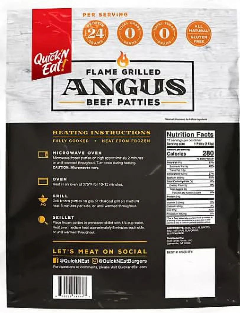 Quick N Eat Fully Cooked Burgers, 12 ct, 3 lbs - Pack of 2 B9603