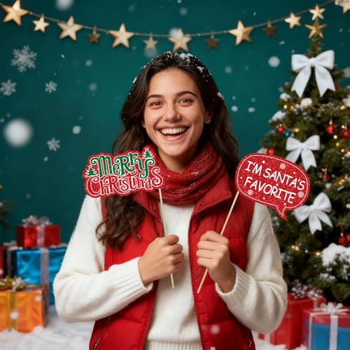 Glitter Christmas Photo Booth Props Set, 30pcs Party Decorations K327