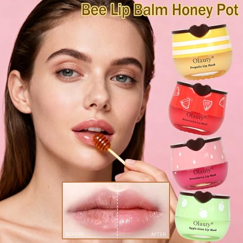 6 PCS Bee Lip Balm Mask Honey Pot, Moisturizing Overnight Lip Care M561365