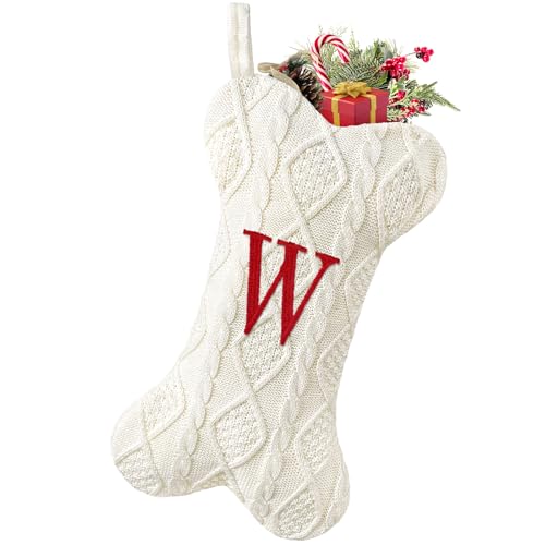 Malier Dog Christmas Stocking with Initials, Letter B, White Large Bone Shape M71542