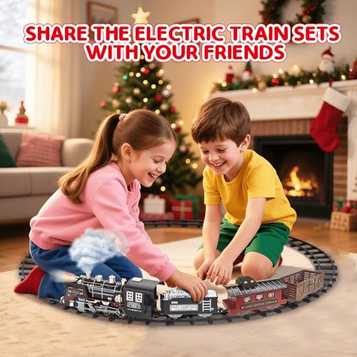 JUQU Christmas Train Set for Kids Ages 3-8 Remote Control Steam Locomotive with Tracks C947409