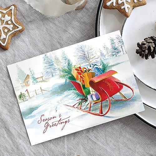 Masterpiece Holiday Greetings Christmas Cards with Snowy Cardinal Wreath, 16 Boxed with Envelopes L381397