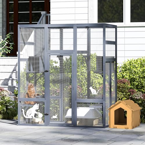 COZIWOW 70 Inches Wooden Catio Outdoor Cat Enclosure with Waterproof Roof I9907