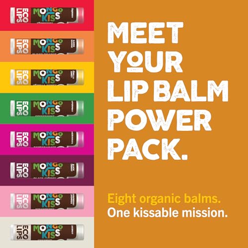 Mongo Kiss USDA Organic Lip Balm Set 8-pack with Mongongo Oil & Cocoa Butter B2380