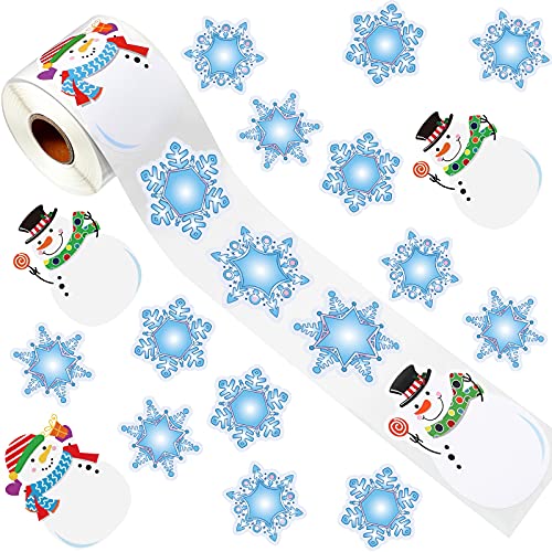 300 Pcs Christmas Snowman Snowflake Roll Stickers for Gift Wrapping E6930