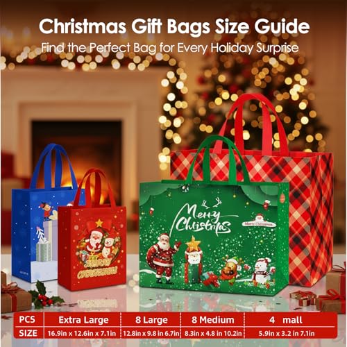 habgp 20 Pack Christmas Gift Bags Assorted Sizes with Handle, Reusable Tote K88379