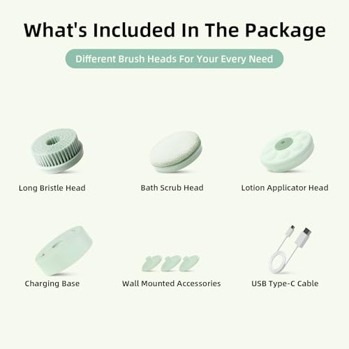 Electric Body Brush Back Scrubber for Shower, Waterproof Dual Handle with 3 Heads X695155
