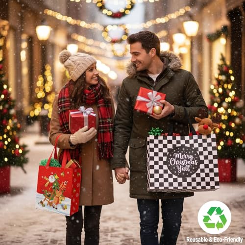 habgp 20 Pack Christmas Gift Bags Assorted Sizes with Handle, Reusable Tote K88379