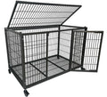 Heavy Duty Dog Crate Cage Kennel for Large Dogs with Removable Trays and Wheels J3652
