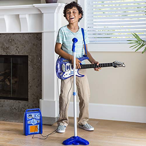 Kids Electric Musical Guitar Play Set Toy Starter Kit with Microphone and Amp - Blue B982