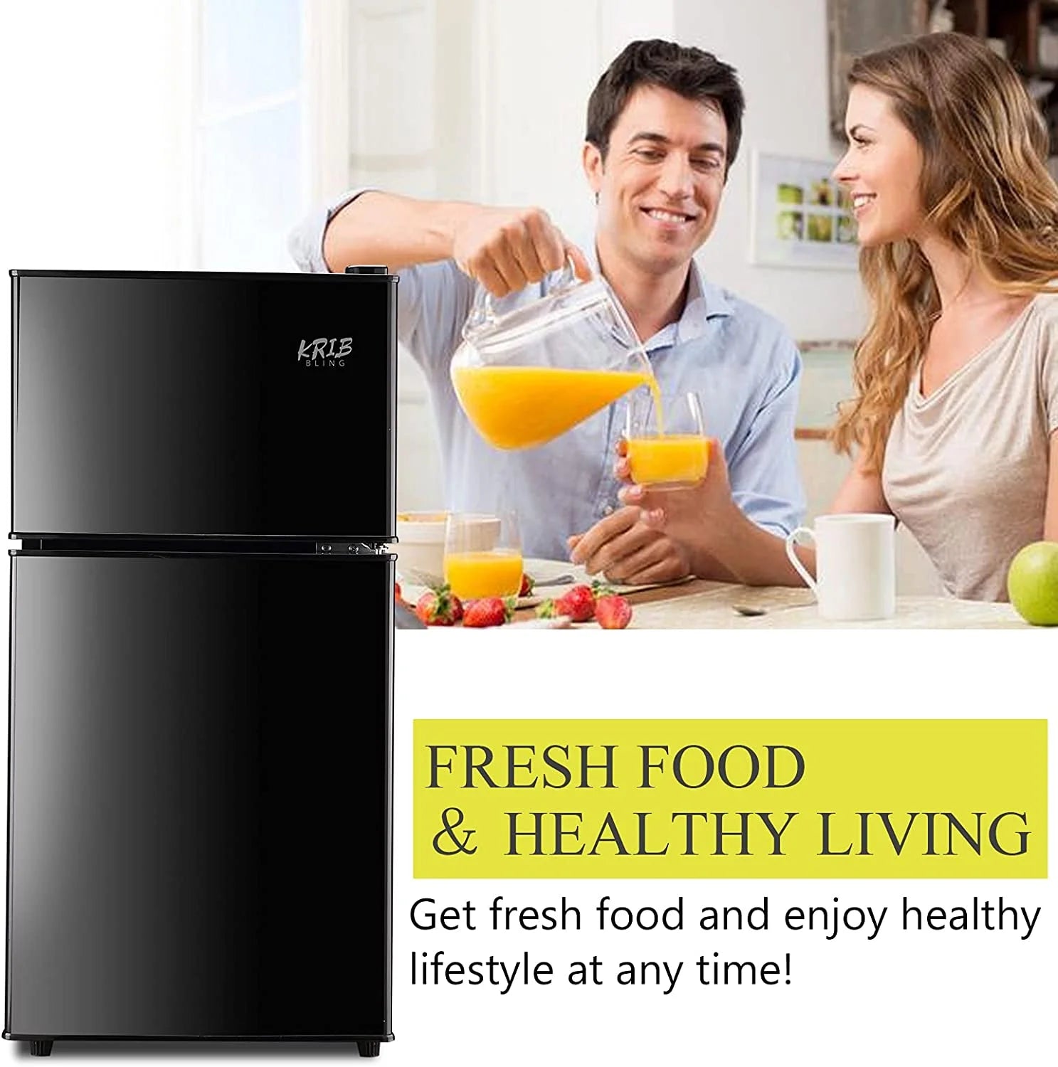 GGTB 3.2 Cu ft Two Door Mini Fridge with Freezer, Black Y16857