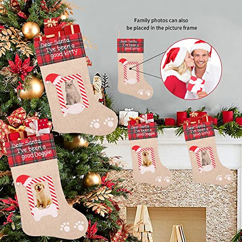 Burlap Pet Christmas Stockings with Photo Frame, 20 Inches T603