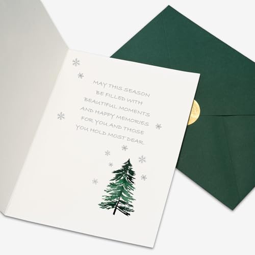 GEEORY Boxed Christmas Greeting Cards 5" x 7" Watercolor Xmas Tree & Snowflake, 24 with Envelopes & Stickers T87529
