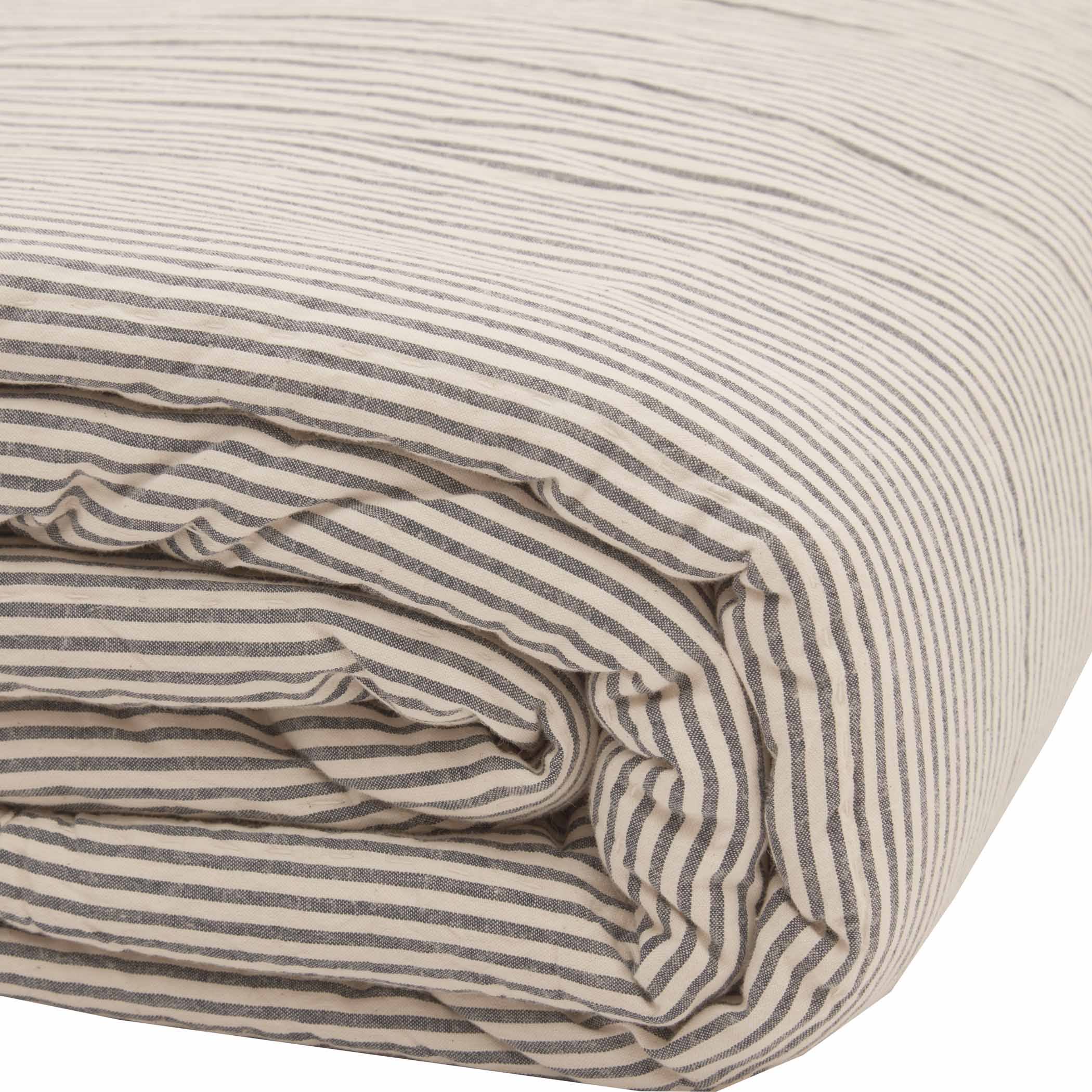 Hatteras Seersucker Blue Ticking Stripe Queen Quilt Coverlet Q129659