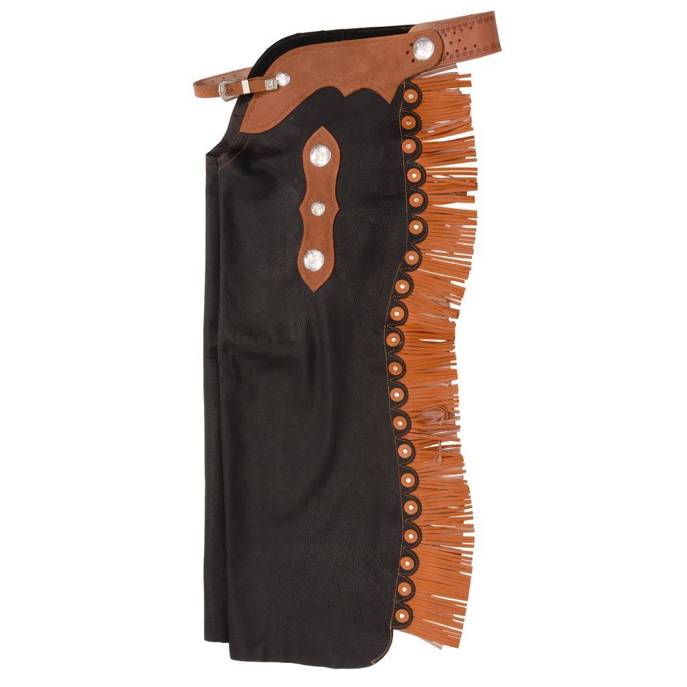 Tough-1 Smooth Leather Reining Chaps, Black, M Z3718
