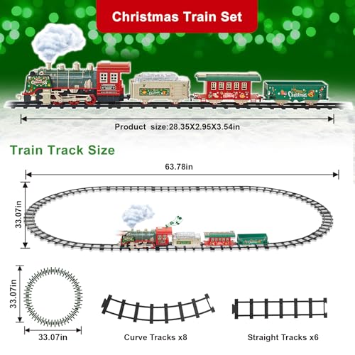 JUQU Christmas Train Set for Kids Ages 3-8 Remote Control Steam Locomotive with Tracks C947409