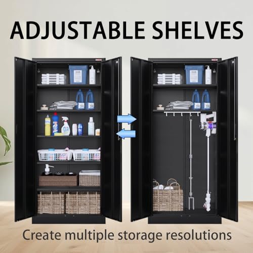 Metal Storage Cabinet 71" White Locking Steel Cabinet with 2 Doors and 5 Shelves U4003