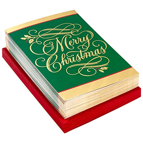 Hallmark Boxed Christmas Cards, Green and Gold (40 Cards with Envelopes) X681435