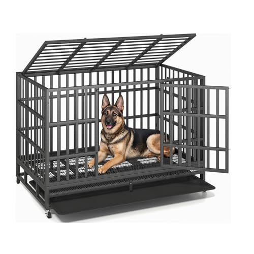 48 Inch Heavy Duty Dog Crate for Large Dogs, Double Door Steel Cage with Removable Tray L544488