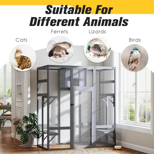 COZIWOW 70 Inches Wooden Catio Outdoor Cat Enclosure with Waterproof Roof I9907