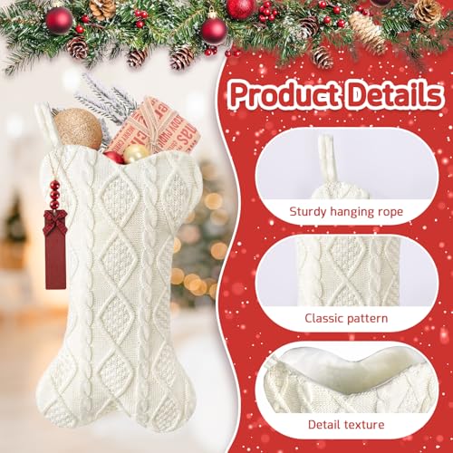 Bone Shaped Dog Christmas Stockings 3 Pack Cable Knit with Name Tag X7669