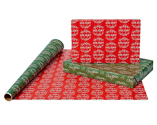 American Greetings Christmas Wrapping Paper Set, Red and Tan Brown, 120 sq ft, 4 Rolls R967653