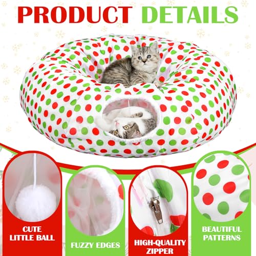 Soulchen Cat Tunnel Christmas Tree Skirt 3ft x 3ft Red and Green T171676