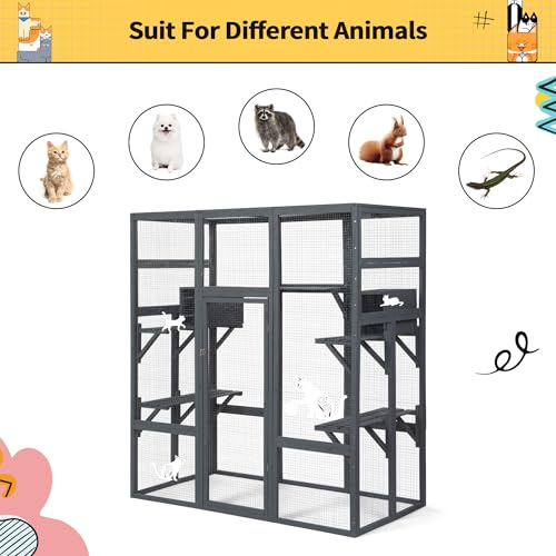 COZIWOW 70 Inches Wooden Catio Outdoor Cat Enclosure with Waterproof Roof I9907