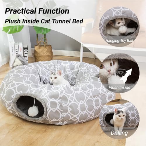 LUCKITTY Geometric Cat Tunnel with Plush Inside, Collapsible with Balls D91078