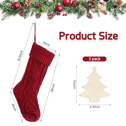 Bone Shaped Dog Christmas Stockings 3 Pack Cable Knit with Name Tag X7669